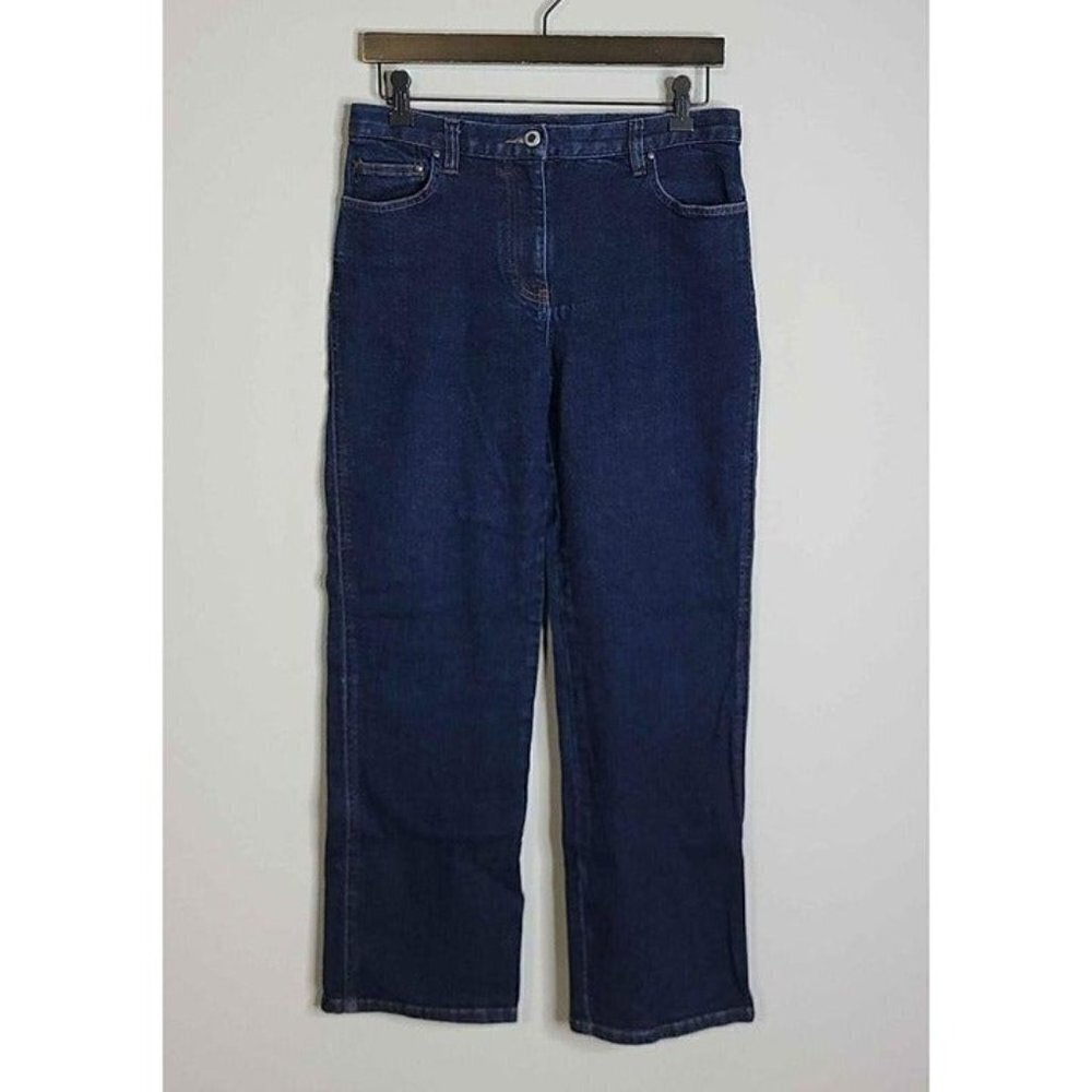 Ann Taylor Womens Stretch Low Rise Straight Leg Dark Wash Blue Jeans Sz 8A